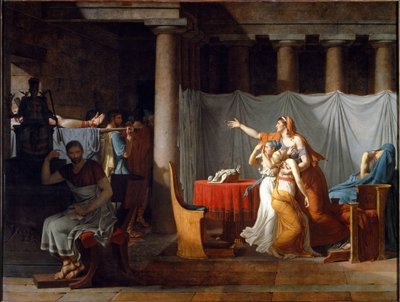 Lictors som bär till Brutus sina söners kroppar - olja på duk av Jacques Louis David