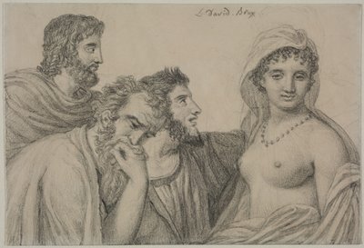 Phryné inför domarna, ca 1816-1820 (svart krita på varvat papper) av Jacques Louis David