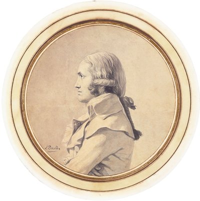 Porträtt av Joseph-Nicolas Barbeau Dubarran, halvlångt, armarna i kors av Jacques Louis David