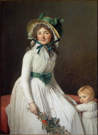 Porträtt av Madame Seriziat, frus syster till konstnären med sin son Emile - olja på duk av Jacques Louis David