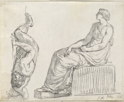 Sittande kvinna och man spretande på marken av Jacques Louis David