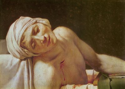 The Death of Marat detalj av ansiktet, 1793 olja på duk av Jacques Louis David
