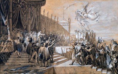 The Distribution of the Eagle Standards, 5 december 1804, 1808. av Jacques Louis David