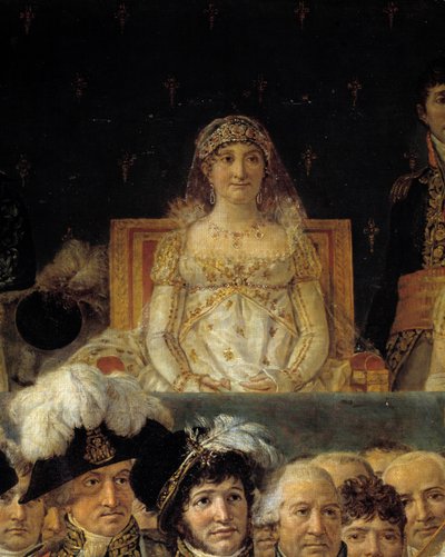 Napoleons rite. Detalj som föreställer Laetitia Bonaparte (Letizia Maria Ramolino) (1750-1836), mor till Napoleon I under kejsar Napoleon I Bonapartes sakra och kröning av kejserliga Josephine vid Notre-Dame de Paris den 2 december 1804. Målning b av Jacques Louis David