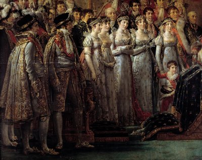 Napoleons rite. Detalj som föreställer kejsarens bröder och systrar under kejsar Napoleon I Bonapartes sakra och kröningen av Imperatrice Josephine vid Notre-Dame de Paris den 2 december av Jacques Louis David