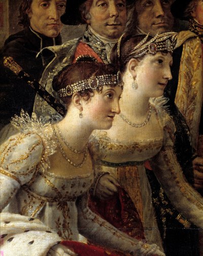 Napoleons rite. Detalj som representerar Madame de la Rochefoucault och Madame Lavalette under kejsar Napoleon I Bonapartes sakra och kröningen av Imperatrice Josephine vid Notre-Dame de Paris den 2 december av Jacques Louis David