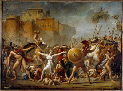 Sabinerna mellan sina romerska män (höger) och deras sabinska bröder (vänster) och visar dem sina barn - Målning av Jacques-Louis (Jacques Louis) David (1748-1825) av Jacques Louis David
