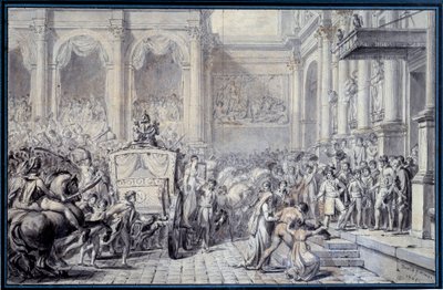 Ankomsten av kejsar Napoleon I:s (1769-1821) vagn till Hotel de Ville de Paris den 16/12/1804 med anledning av hans regering Teckning av Jacques Louis David (1748-1825) 1804 Sön. 0,26x0,4 m Paris, Louvren av Jacques Louis David