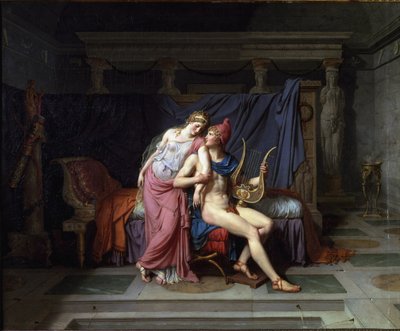 The loves of Paris and Helen - Olja på duk av Jacques Louis David