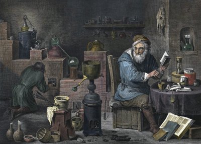 Alkemisten. Gravyr av Jacques-Louis Pérée. 1600-talet. av Jacques Louis Perée