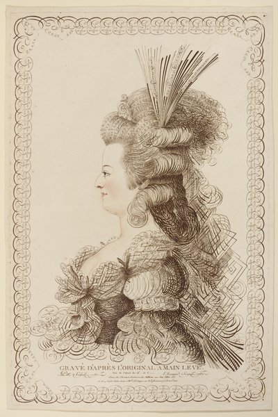 Kalligrafiskt porträtt av Marie Antoinette, 1787 (etsning och gravyr) av Jacques Louis Petit