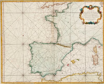 Karta över Västeuropa med Parismeridianen som den främsta av Jacques Nicolas Bellin