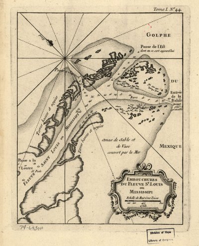 Louis eller Mississippiflodens mynningar. 1763. LOC 74693011 av Jacques Nicolas Bellin