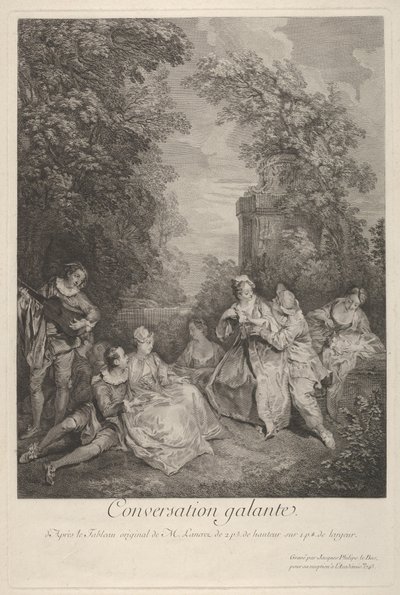 Galant konversationskonversation galante: par deltar i samtal i en trädgård ..., 1743. av Jacques Philippe Le Bas