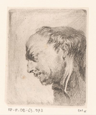 Huvud av en kalende man Samling av olika doodles och etsningsprov (...) (serietitel) av Jacques Philippe Le Bas