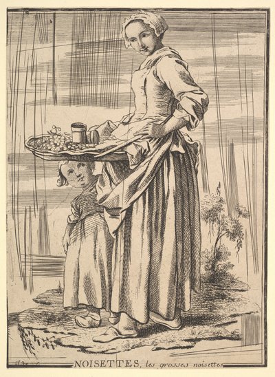 Omvänd kopia av Noisettes Nötknäppare, från Les Cris de Paris The Cries of Paris, 1700-talet. av Jacques Philippe Le Bas