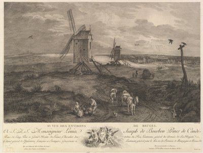 Andra utsikten över Brygge IIe. Vue des environs de Bruges. av Jacques Philippe Le Bas