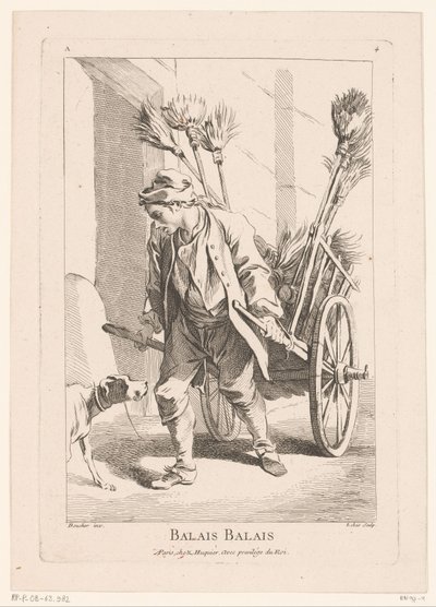 Gatuförsäljare med kvastar Balais Balais (titel på objekt) Cris de Paris (serietitel) Street Vendors of Paris (serietitel) av Jacques Philippe Le Bas