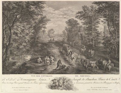 Utsikt över Brygges omgivning Vue des environs de Bruges. av Jacques Philippe Le Bas