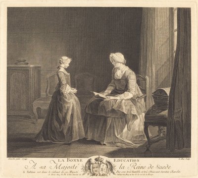La Bonne utbildning (Den goda utbildningen) av Jacques Philippe Le Bas after Jean Siméon Chardin