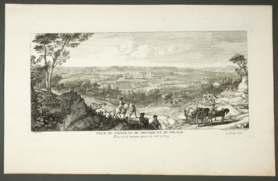 Vy över det kungliga slottet i Meudon och byn, från serien Le Château de Meudon av Jacques Rigaud