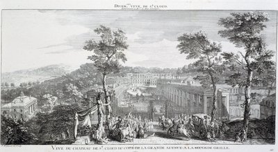 Utsikt över slottet i parken St Cloud, på sidan av den stora avenyn. av Jacques Rigaud