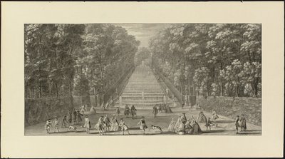 Vue de la Grande Cascade dans les jardins de Marly (svart krita, penna och svart bläck, grå tvätt) av Jacques Rigaud