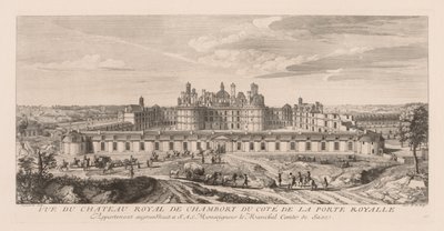 Utsikt över det kungliga slottet i Chambord, från sidan av den kungliga porten av Jacques Rigaud