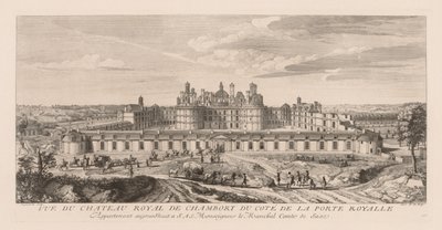 Utsikt över det kungliga slottet i Chambord, från sidan av den kungliga porten. av Jacques Rigaud