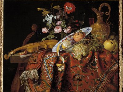 Stilleben med violin och akvamarin Målning av Jacques Samuel Bernard (1615-1687) av Jacques Samuel Bernard