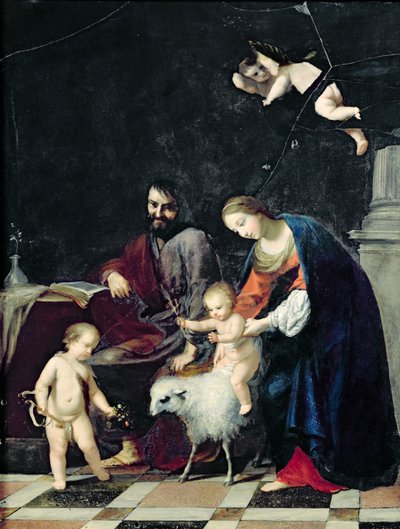 Den heliga familjen (olja på marmor) av Jacques Stella