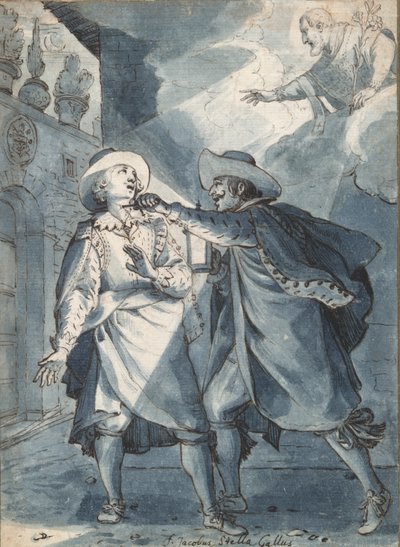 Knivhuggen av Paolo de Bernardis, förberedande studie för en gravyr av Christian Sas av Jacques Stella