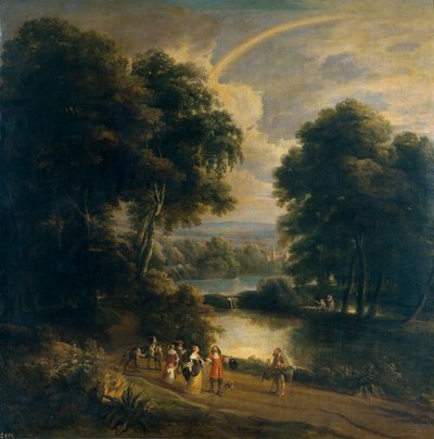 Landskap längs en flod (olja på duk) av Jacques d