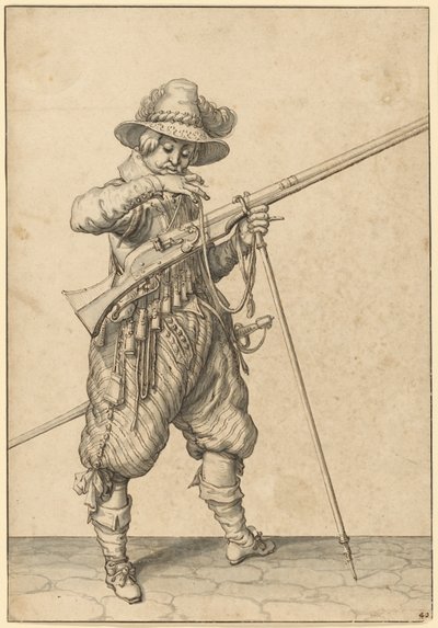 En soldat på vakt blåser i tändstickan av Jacques de Gheyn II