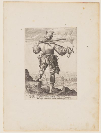 Musketör med hjälm, från Officerare och soldater i kejsar Rudolf II:s livgarde av Jacques de Gheyn II
