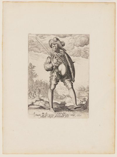 Soldat, beväpnad med svärd och sköld, från officerare och soldater i kejsar Rudolf II:s livgarde av Jacques de Gheyn II