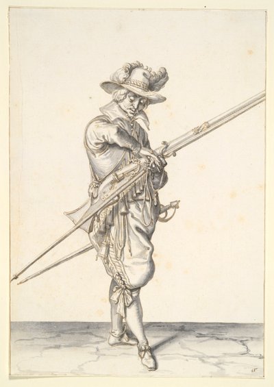 Soldat förbereder sig för att avfyra en musköt av Jacques de Gheyn II