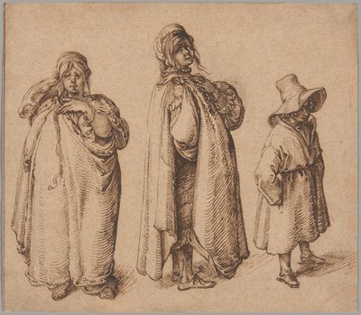 Två studier av en romsk kvinna och en romsk pojke i stor hatt av Jacques de Gheyn II