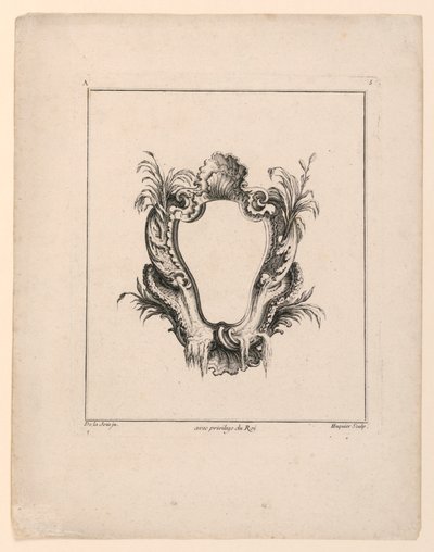 Escutcheon, från "Recueil Nouveau de Differens Cartouche" av Jacques de Lajoüe