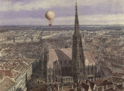 Ballongfärd över Wien (Vy över Wien från sydväst med en ballong över staden) av Jakob Alt