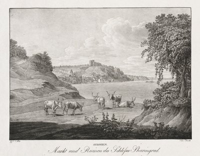Syrmien, marknaden och ruinerna av Sharengrads slott. av Jakob Alt