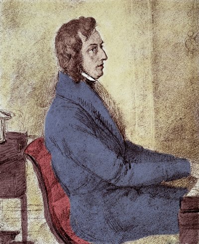 Porträtt av Frederic Chopin (1810-1849), polsk kompositör. - teckning av Götzenberger av Jakob Goetzenberger