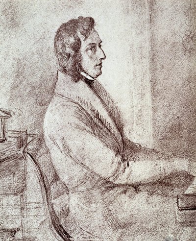 Porträtt av Frederic Chopin (1810-1849), polsk kompositör. - teckning av Goetzenberger av Jakob Götzenberger