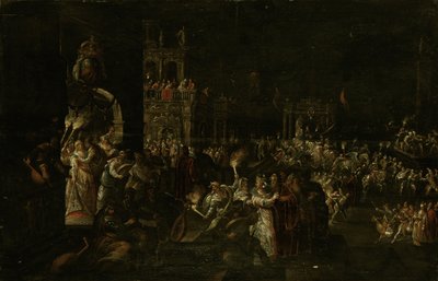 En karnevalskväll på en barock piazza av Jakob Isaaksz Swanenburgh