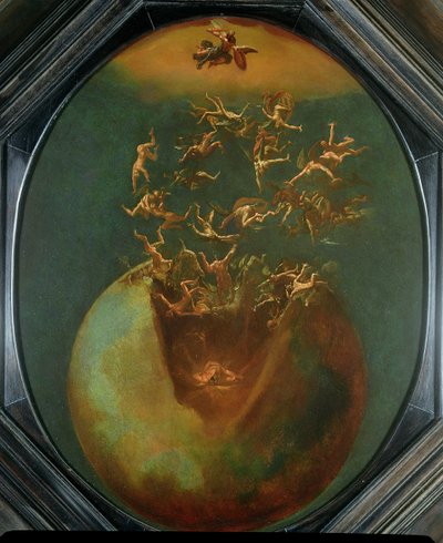Satans fall och de rebelliska änglarna från himlen (olja på försilvrad koppar) av Jakob Isaaksz Swanenburgh