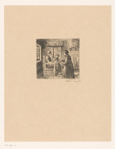 Interiör med tre personer The Sick (titel på objekt) av Jakob Smits (signed by artist)