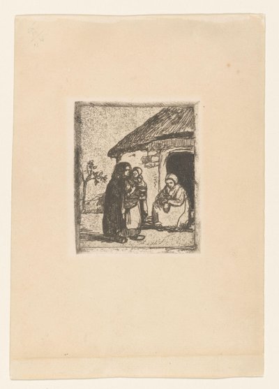 Två kvinnor och ett barn framför ett hus Little Beggar (originaltitel) av Jakob Smits