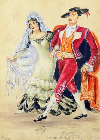 Kostymdesign för Mozarts "Figaros bröllop" av Jakov Zinovyevich Stoffer