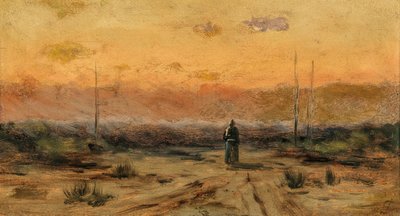 Kvinna på stranden vid soluppgången. av Jakub Schikaneder