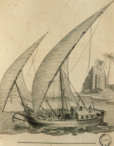 Segelbåt från Nubia, Egypten, gravyr från Cartes et figures du Voyage en Nubia et en Abyssinia, James Bruce av James Bruce